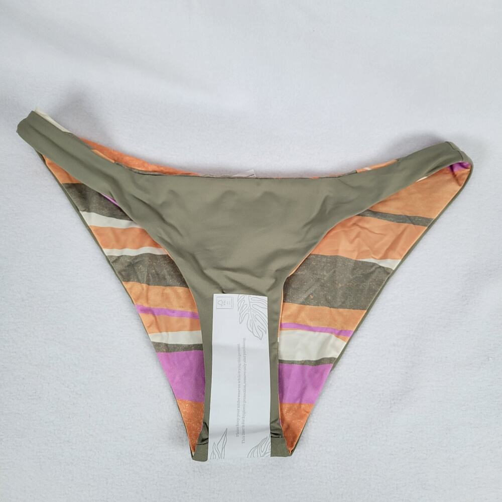 Prana Womens Elina Stripe Reversible Swim Bikini Bottom Size Small Orange Hi-Cut - Picture 2 of 10